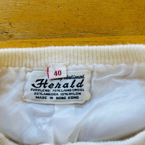 Original 50s Vintage Angora Lambswool Cardigan Sweater Large Flower Embellished - Picture 11 of 11